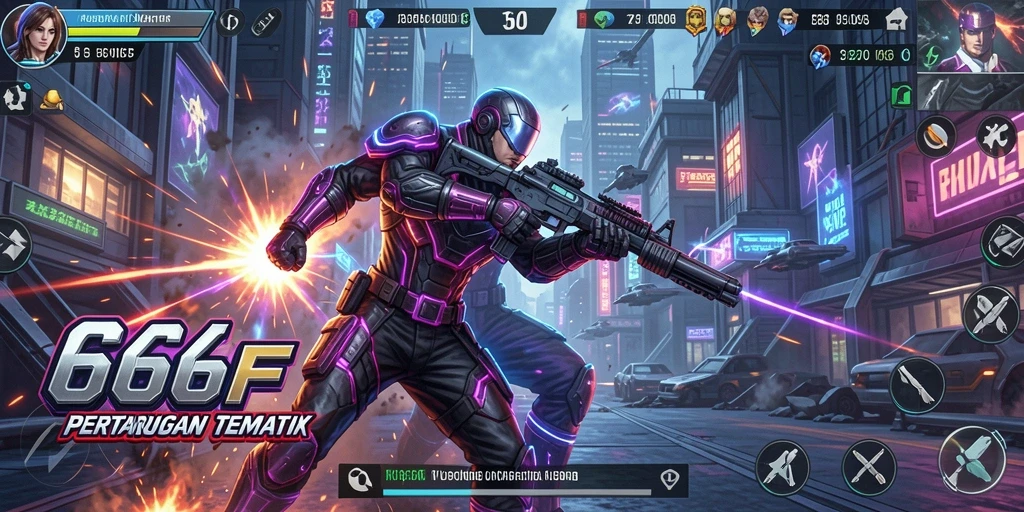 Tampilan action-packed dalam 666F dengan pertempuran seru dan strategi mendebarkan.