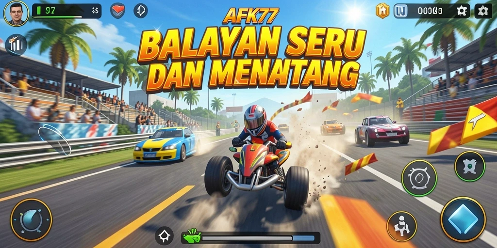 Gameplay AFK77 yang menegangkan dengan aksi balapan cepat.