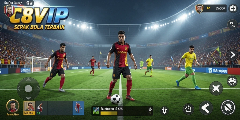 Tampilan gameplay menarik dari C8VIP dengan aksi sepak bola yang mendebarkan.