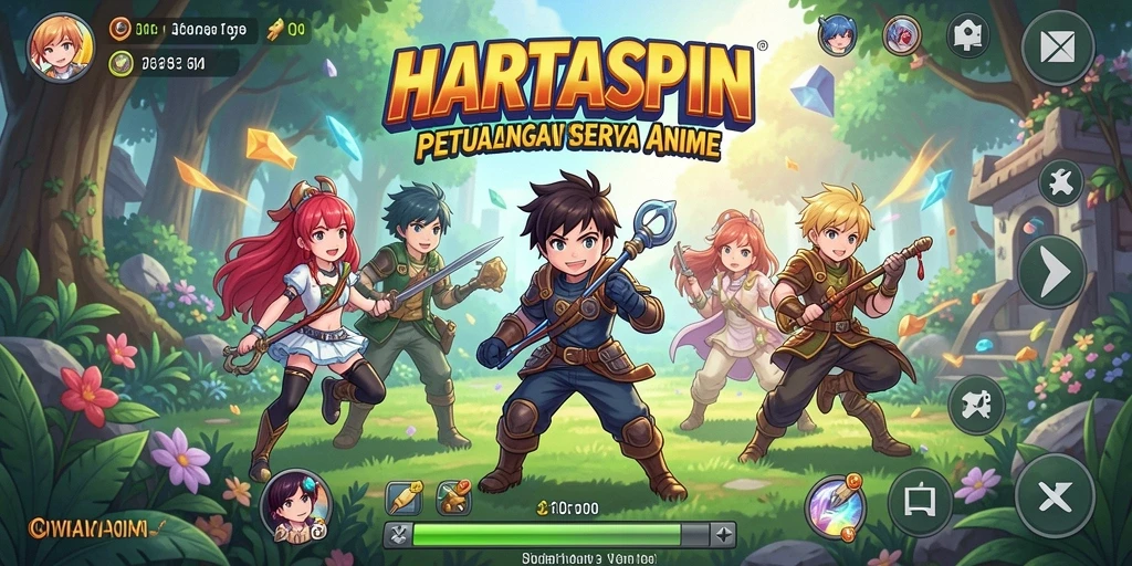 Tampilan gameplay HARTASPIN dengan karakter anime yang menarik.