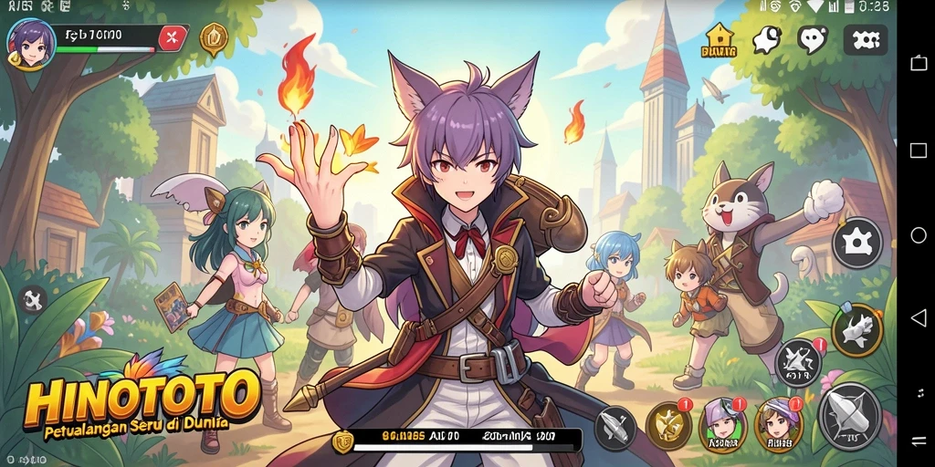Screenshot HINOTOTO menampilkan pertarungan seru karakter Anime.