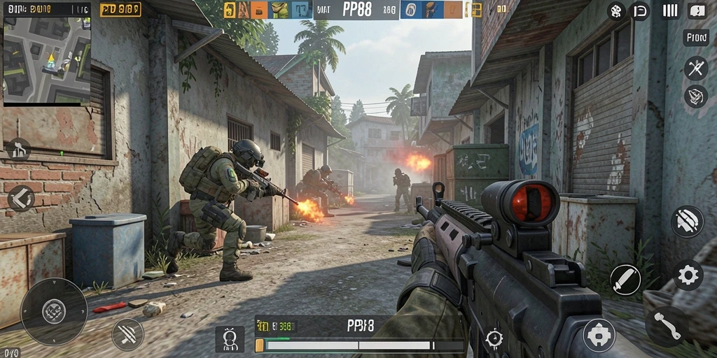 Tangkapan layar PP88 menunjukkan intensitas pertempuran FPS yang menegangkan.