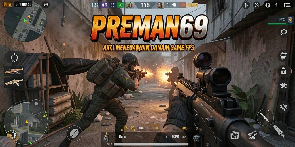 Tampilan gameplay menegangkan dalam PREMAN69 dengan aksi tembak-menembak yang seru.