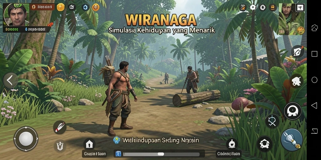 Tampilan menarik dalam gameplay WIRANAGA yang menggambarkan kehidupan sehari-hari.